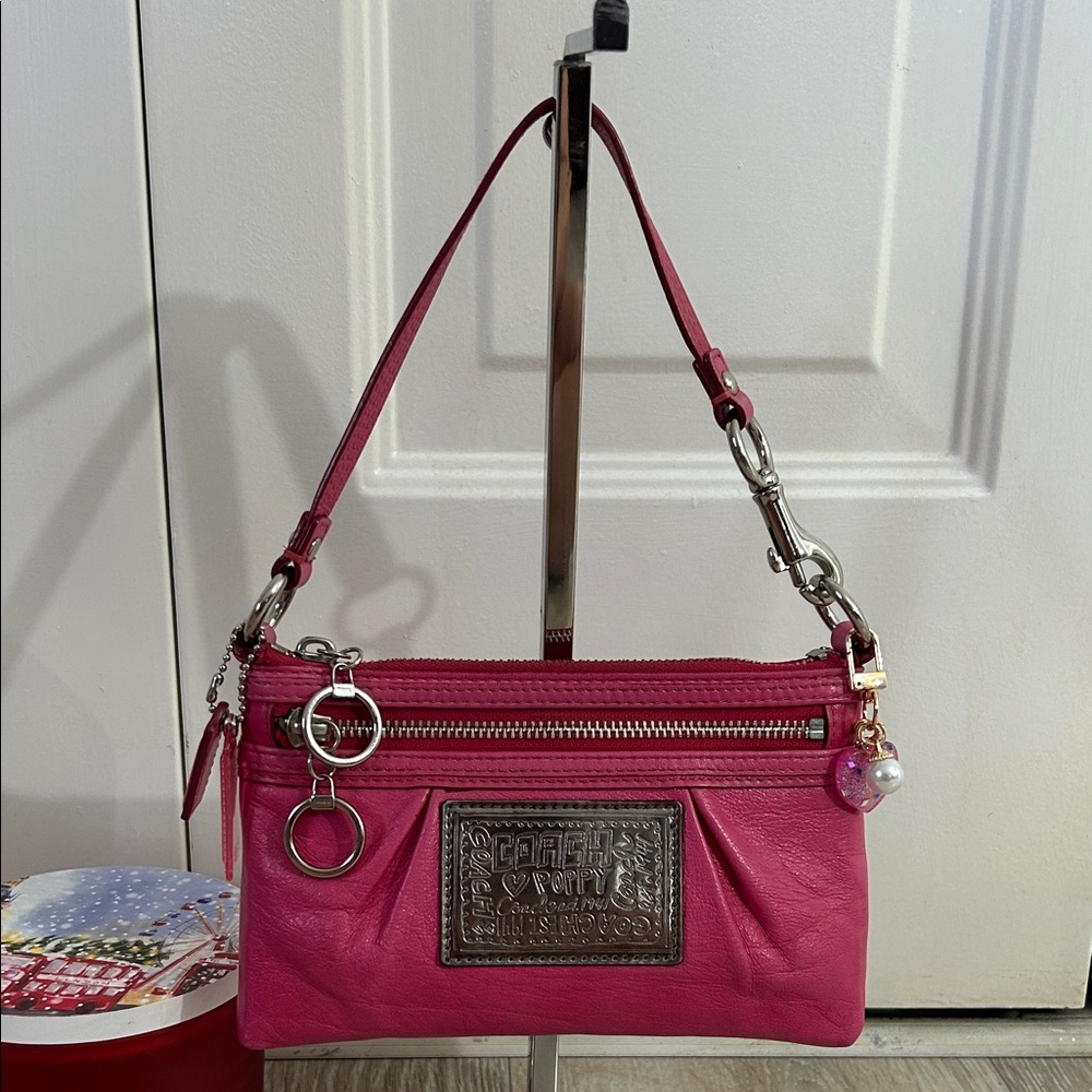 Coach Poppy Vintage Fuchsia Leather Mini Bag with Silver Accents